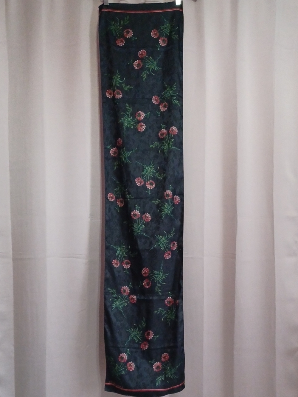Vintage Laura Ashley Oblong Scarf Black Red Floral 62×14 Cottage Romantic Goth